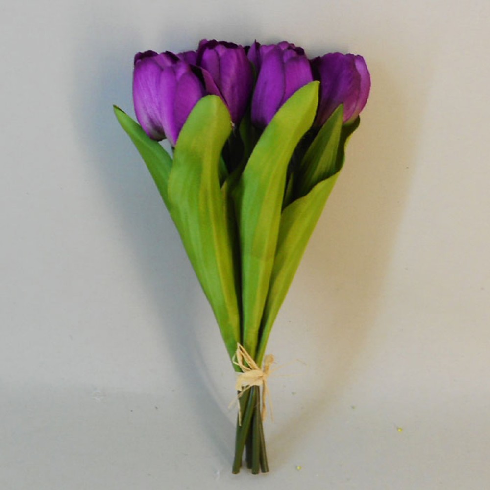 Artificial Tulip Bunch Aubergine Purple 27cm Artificial Flowers